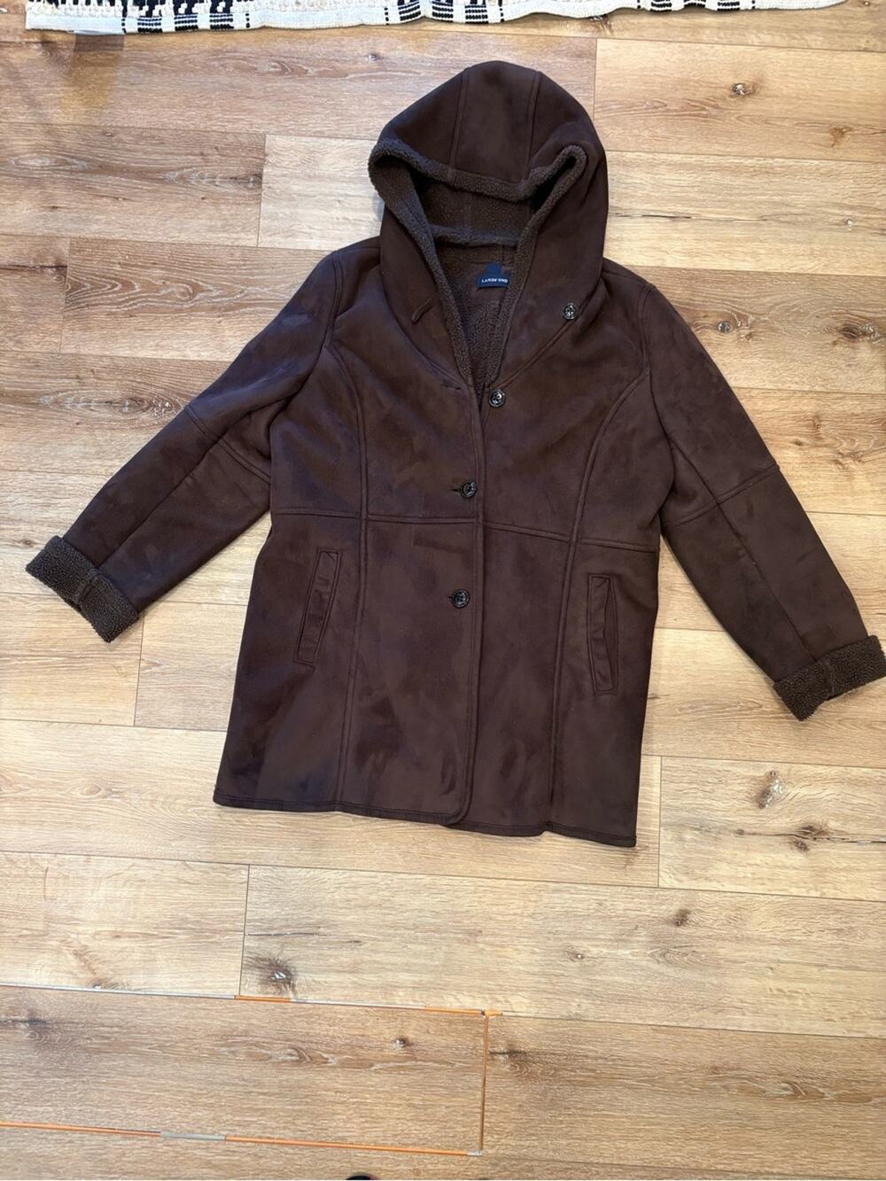 Women’s Lands End Brown Faux Suede Hooded Fall Coat - Size XL